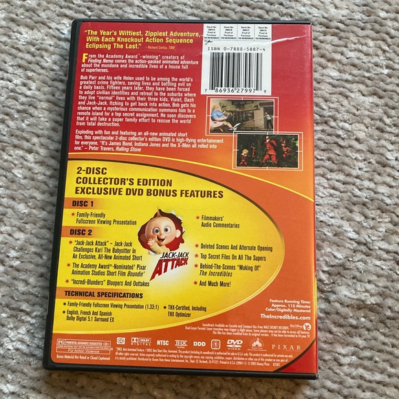 The Incredibles DVD Disney Pixar 2-Disc Collector’s Edition full screen - Picture 2 of 4